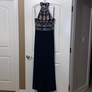 Beautiful woman’s XL Navy beaded formal gown. Military Ball, prom, formal, etc